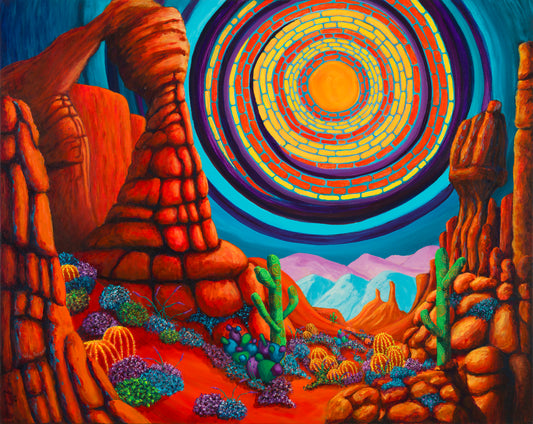 Solar Fusion Desert Art Print – Vibrant Landscape of Heat, Life & Stillness