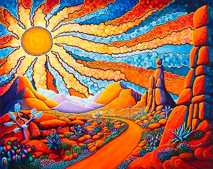 Fine art print Follow the Sun by Wil Adams—sunrise painting symbolizing a little hippie kind of vibe.
